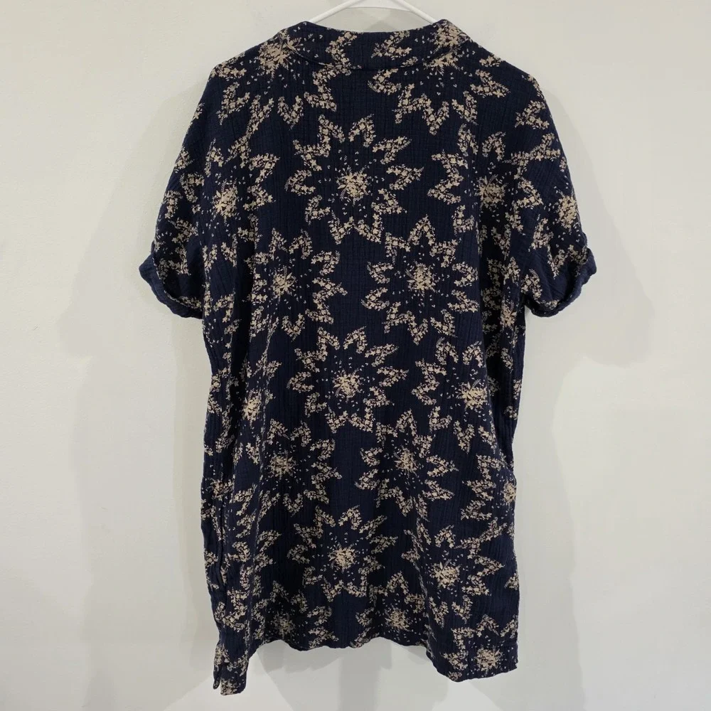 Wonderly Womens Floral Gauze‎ Shirt Dress Size Large Blue Cottage Coastal Euro